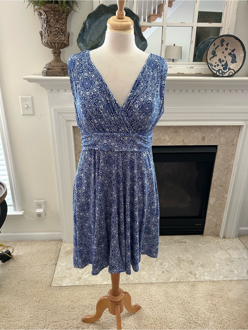 Soma Blue Printed V-Neck Sleeveless Dress